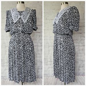 Vintage Items Black White Floral Short Sleeve Lace Collar Secretary Day Dress 4